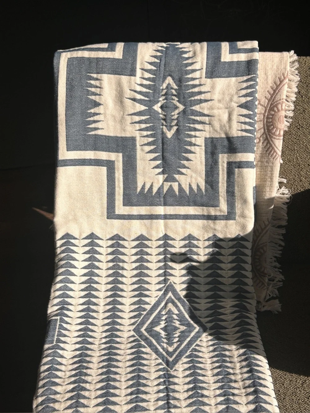 Woven Outdoor Indoor Blanket SxSW TH 2 Side Native Pattern Blue + Natural